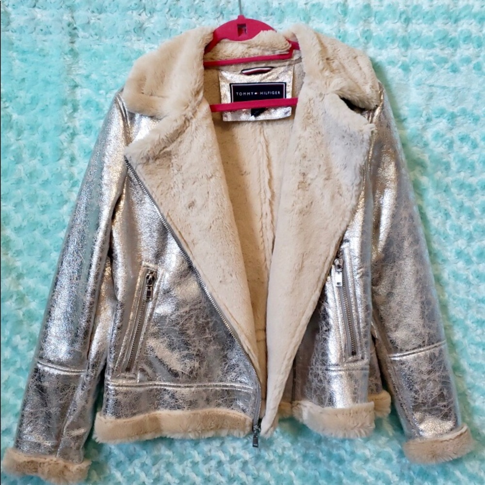 Silver and faux fur Tommy Hilfiger jacket